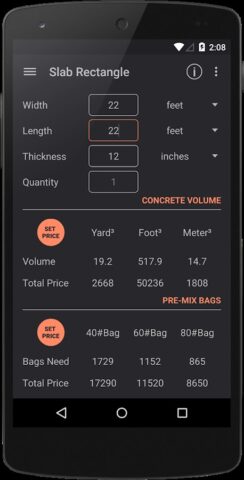 Binder — Concrete Calculator для Android — скриншот 5