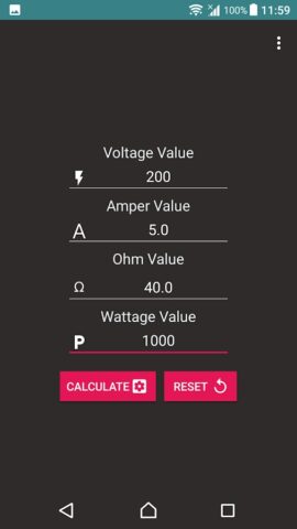Calculator Volt/Amp/Watt/Ohm для Android — скриншот 2