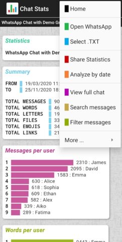 Chat Stats for WhatsApp для Android — скриншот 2