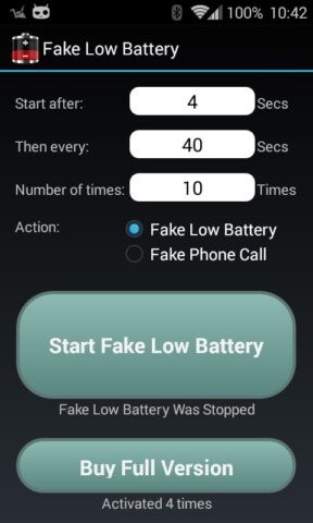 Fake Low Battery для Android — скриншот 1