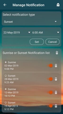 время восхода и захода солнца для Android — скриншот 5