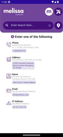 Melissa Lookups для Android — скриншот 1