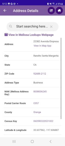 Melissa Lookups для Android — скриншот 3