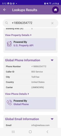 Melissa Lookups для Android — скриншот 4