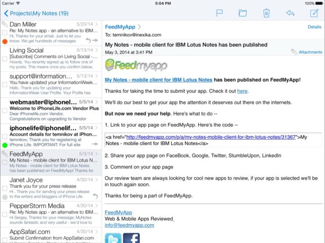 My Notes — клиент HCL Notes для iOS — скриншот 3