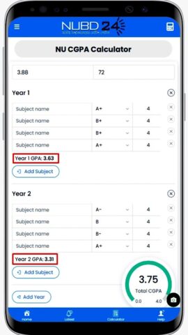 NU CGPA Calculator для Android — скриншот 2