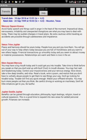 Natal Charts with Transits для Android — скриншот 4