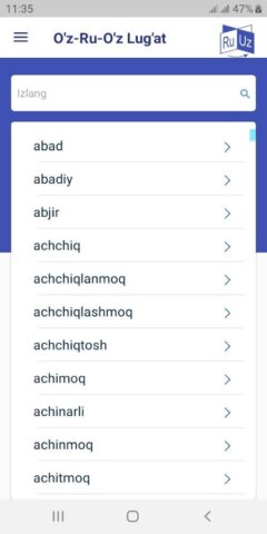 Ўзбекча — Русча -Ўзбекча Луғат для Android — скриншот 2