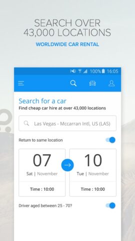 Rentalcars.com Car hire App для Android — скриншот 1