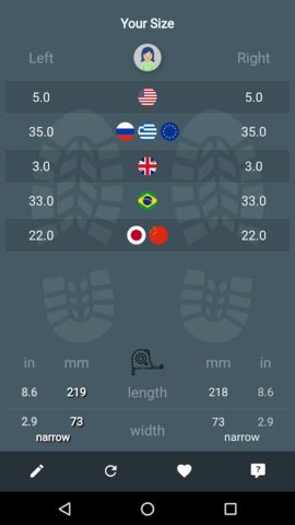 Shoe size — найди размер обуви для Android — скриншот 3