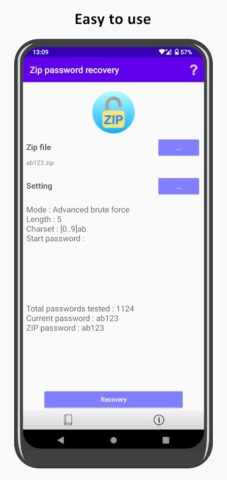 ZIP password recovery для Android — скриншот 1