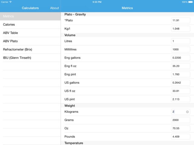 BrewingCalc для iOS — скриншот 1