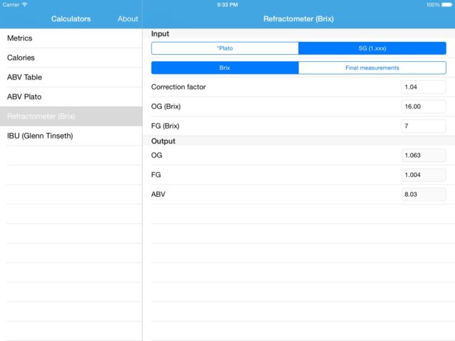 BrewingCalc для iOS — скриншот 2
