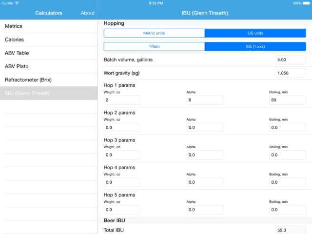 BrewingCalc для iOS — скриншот 3