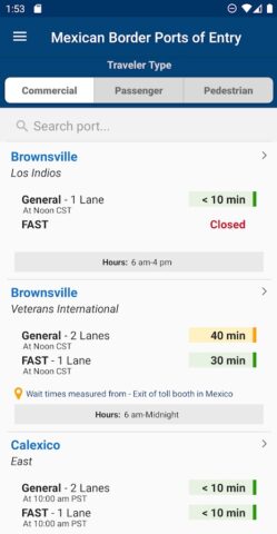 CBP Border Wait Times для Android — скриншот 2