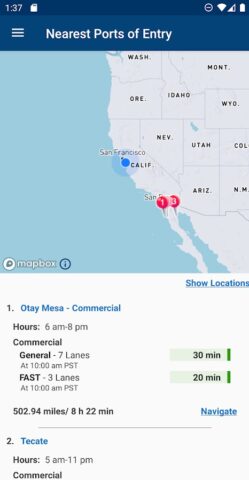 CBP Border Wait Times для Android — скриншот 4