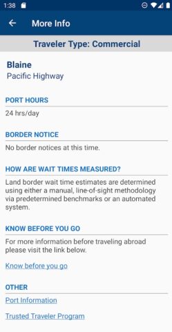 CBP Border Wait Times для Android — скриншот 5