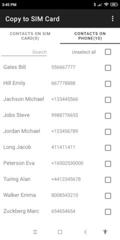 Copy to SIM Card для Android — скриншот 1