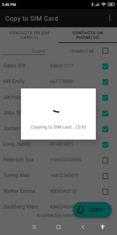 Copy to SIM Card для Android — скриншот 2