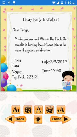 Kids Birthday Invitation Maker для Android — скриншот 4