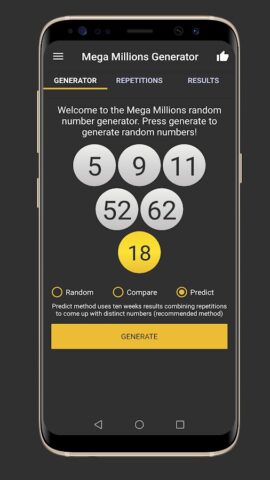 Mega Millions Generator для Android — скриншот 1