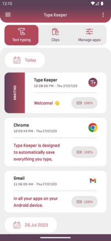 Type Keeper — Your keylogger для Android — скриншот 1