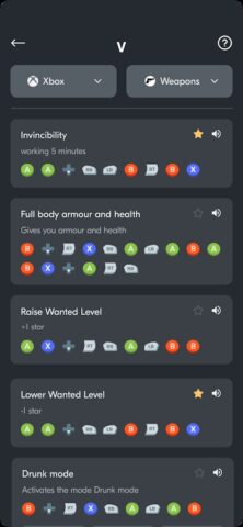 Все читы для V, SA, VC для Android — скриншот 1