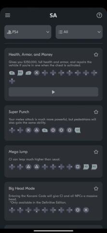 Все читы для V, SA, VC для Android — скриншот 3