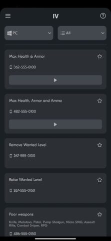 Все читы для V, SA, VC для Android — скриншот 4