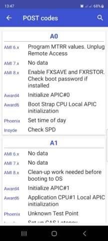 POST-коды BIOS для Android — скриншот 2