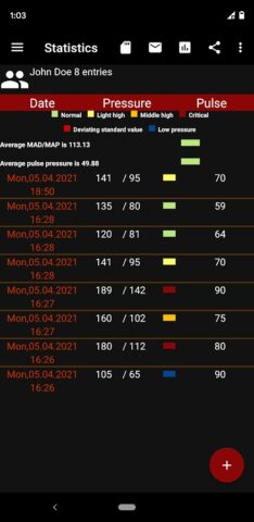 артериального давления Дневник для Android — скриншот 5