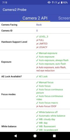 Camera2 API Probe для Android — скриншот 1