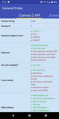 Camera2 API Probe для Android — скриншот 2