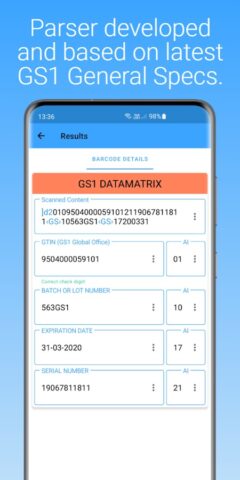 GS1 Barcode Scanner для Android — скриншот 2