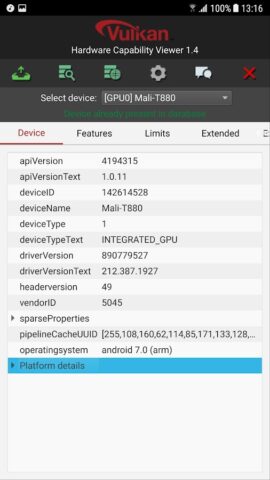 Hardware CapsViewer for Vulkan для Android — скриншот 1