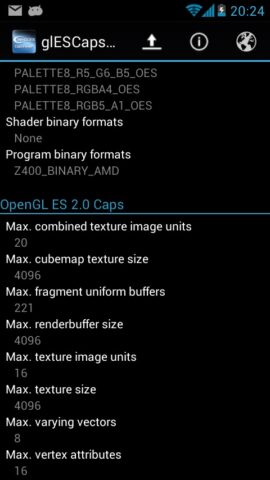 OpenGL ES CapsViewer для Android — скриншот 2