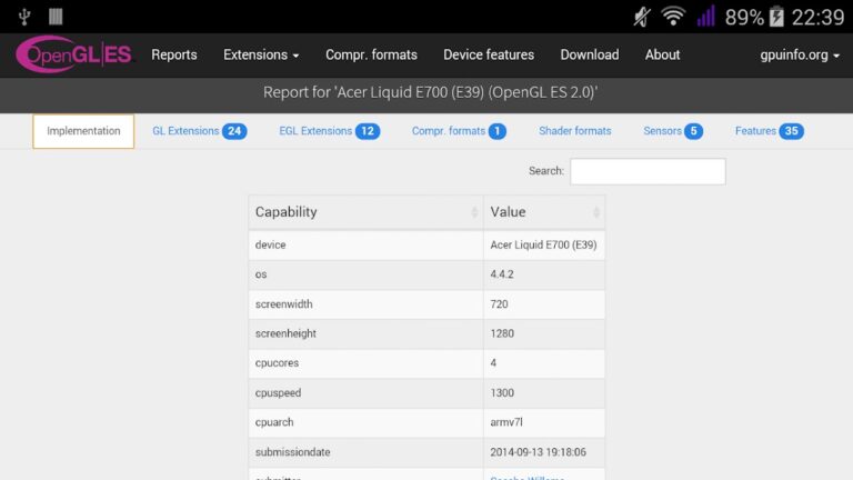 OpenGL ES CapsViewer для Android — скриншот 5
