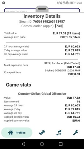 Steam Inventory Value для Android — скриншот 5