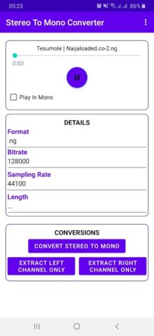Stereo To Mono Converter -Left для Android — скриншот 3