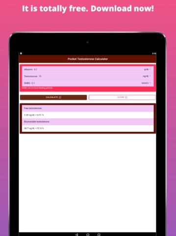 Testosterone Calculator Pro для Android — скриншот 4