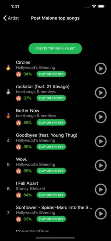 Top 100 for Spotify для iOS — скриншот 1