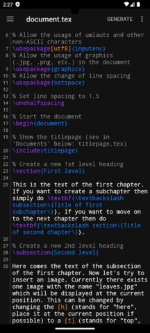 VerbTeX LaTeX Editor для Android — скриншот 1