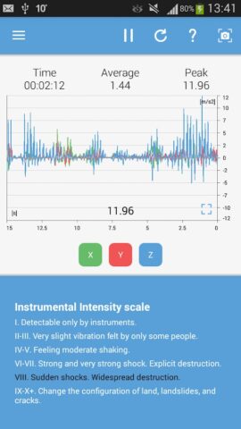 Измеритель вибрации для Android — скриншот 2