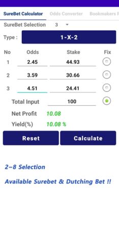 Surebet Calculator для Android — скриншот 1