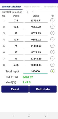 Surebet Calculator для Android — скриншот 3
