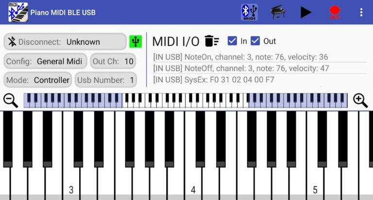 Piano MIDI Bluetooth USB для Android — скриншот 2