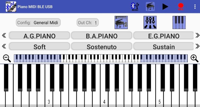 Piano MIDI Bluetooth USB для Android — скриншот 3