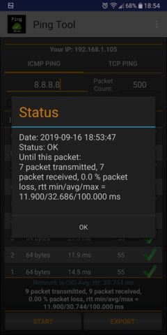Ping, тестирование задержки для Android — скриншот 3