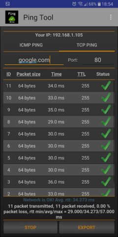 Ping, тестирование задержки для Android — скриншот 4