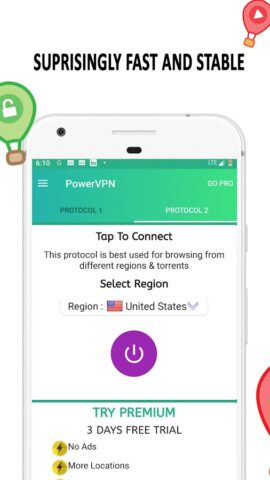 Power VPN — быстро и безопасно для Android — скриншот 1